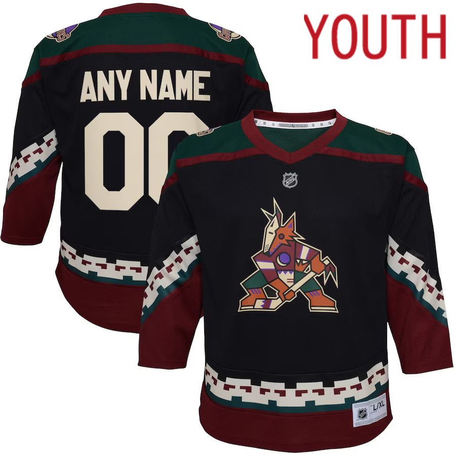 Youth Arizona Coyotes Black Home Replica Custom NHL Jersey->youth nhl jersey->Youth Jersey